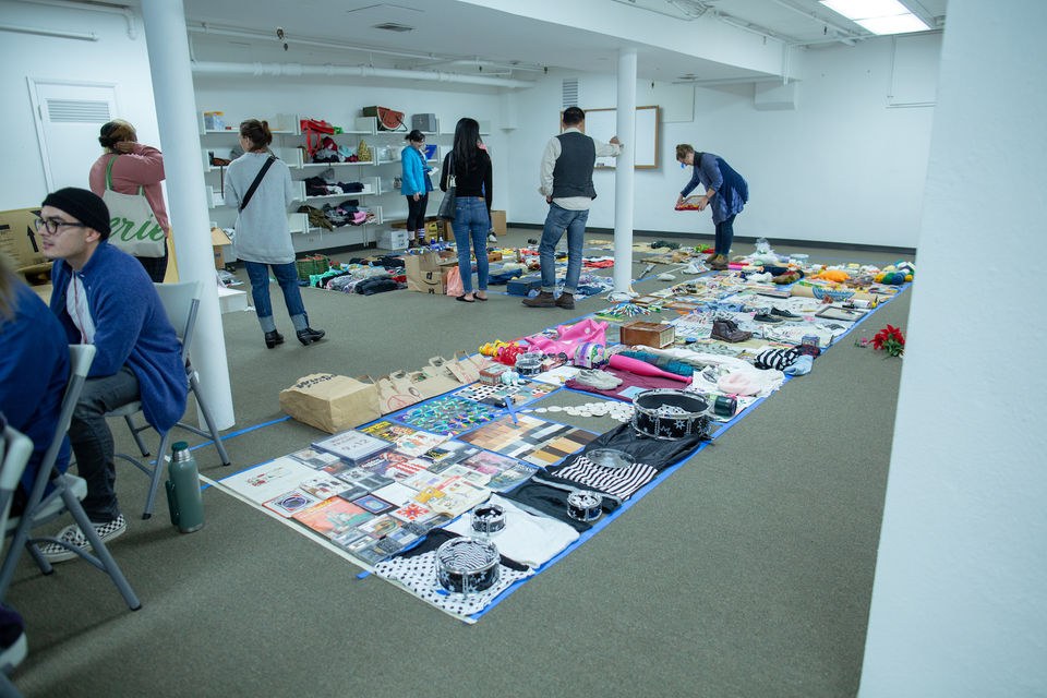 PNCA Students work on art wall for MUJI in PDX